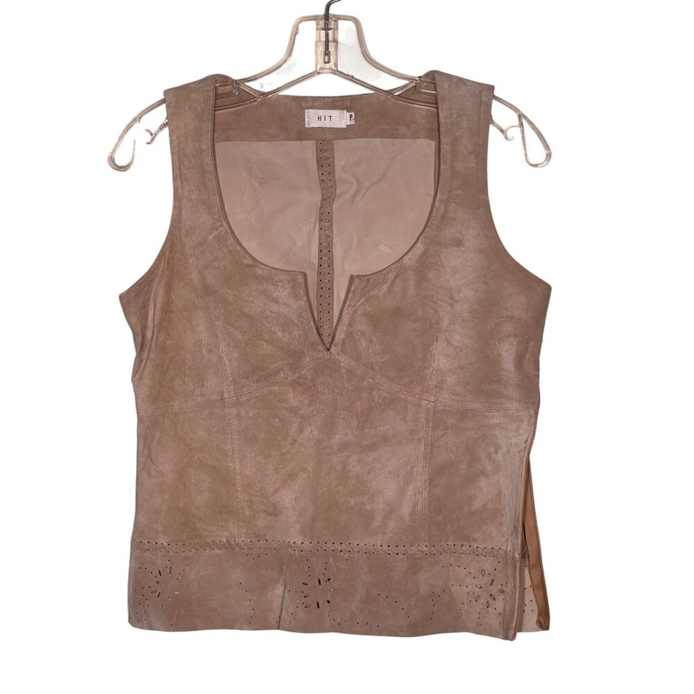 HIT P Size P Suede Leather  Beige Vest Perforated Design  Western Rodeo Tribal